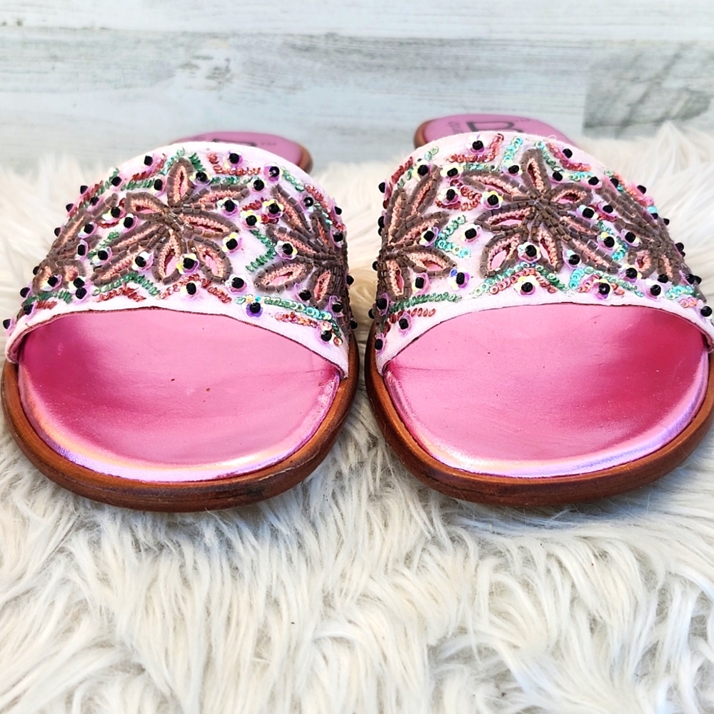 B2 BY BERNARDO FOUY EMBELLISHED LEATHER SLIDE SANDALS - Picture 7 of 9